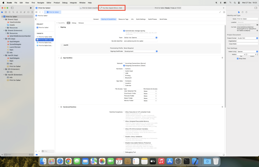 Safari Extension Manifest V3 to archive Apple Silicon and Intel