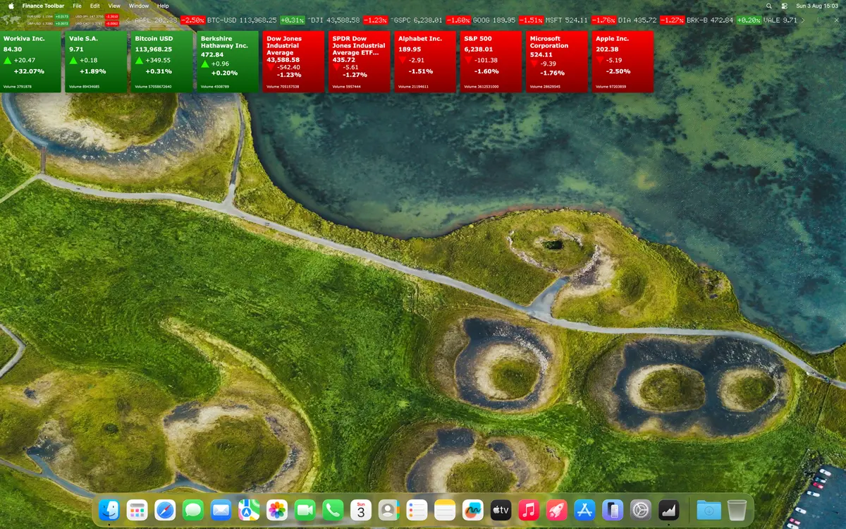 Finance Toolbar in translucent background on Mac desktop screen