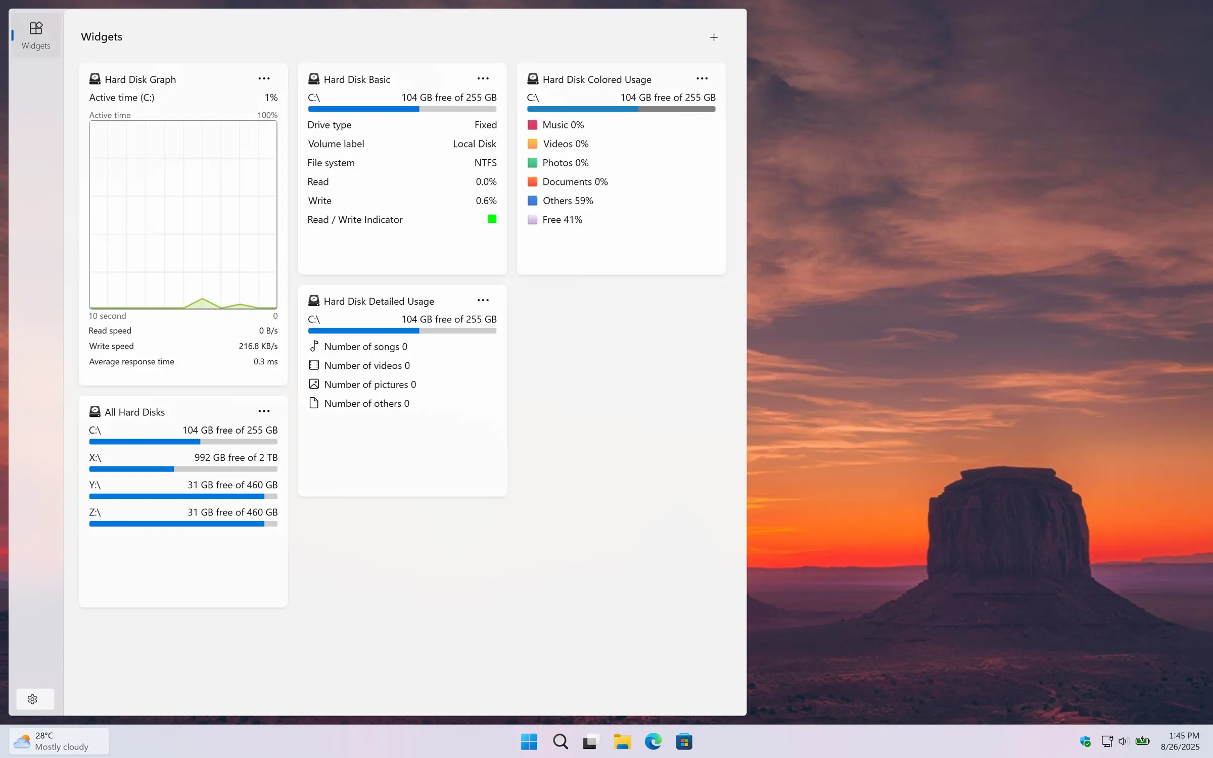 Hard Disk Windows 11 widgets