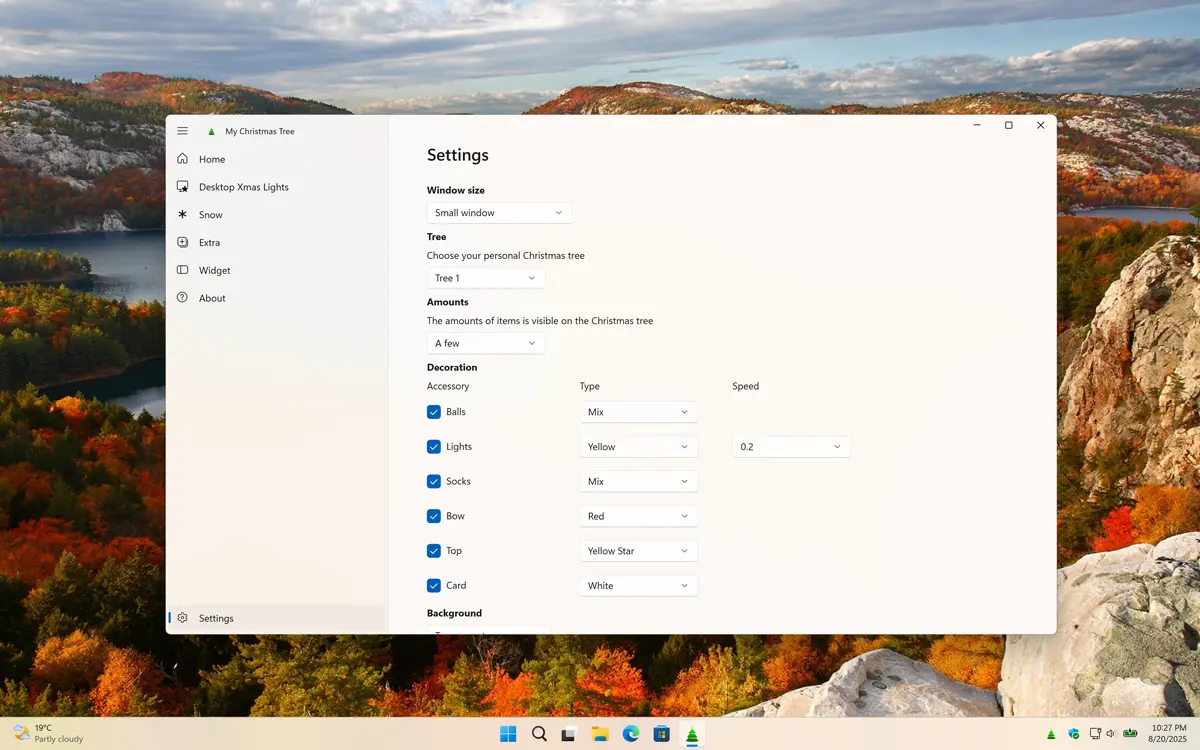 My Christmas Tree settings window