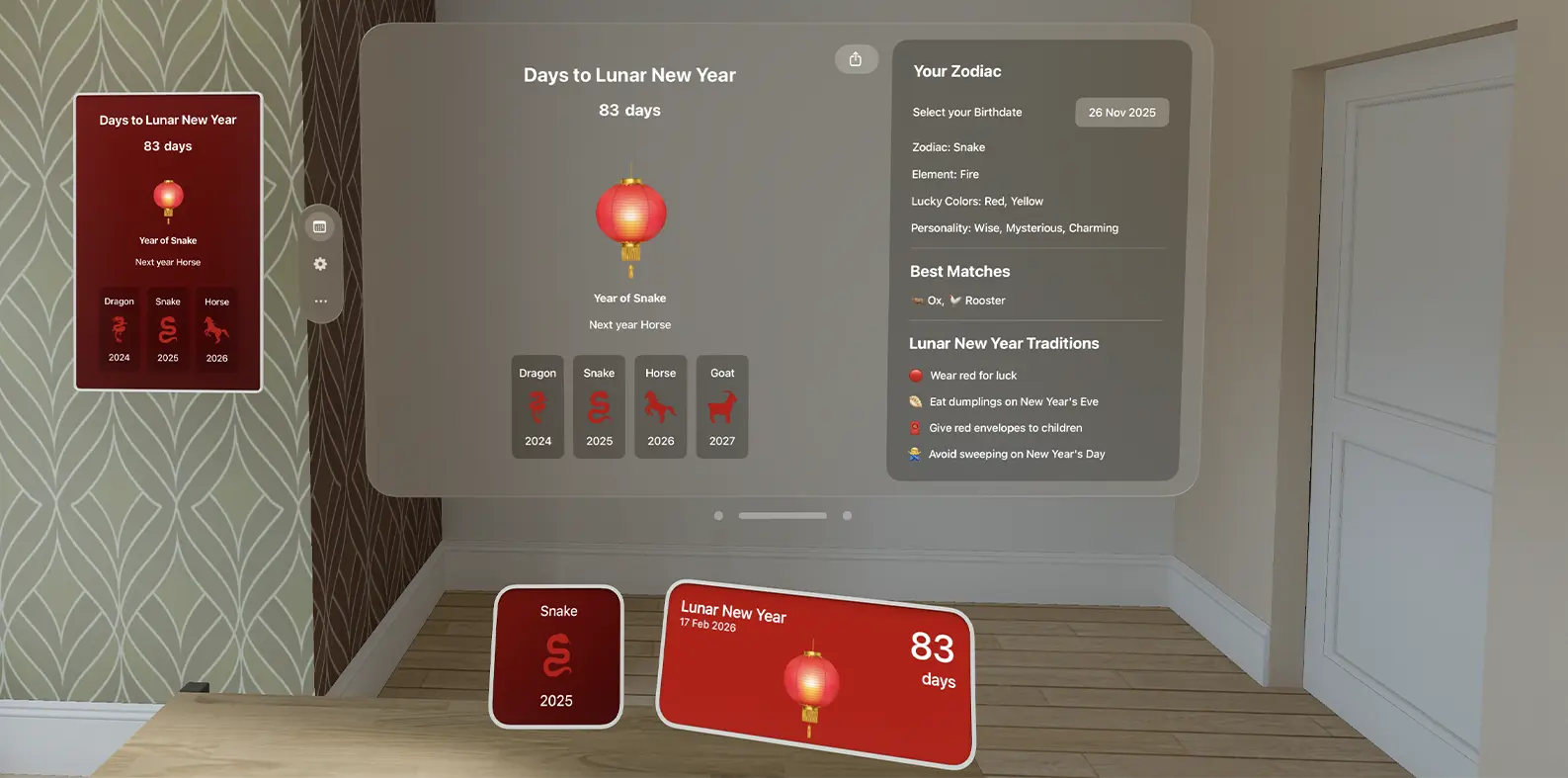 My Lunar New Year app on Apple Vision Pro device
