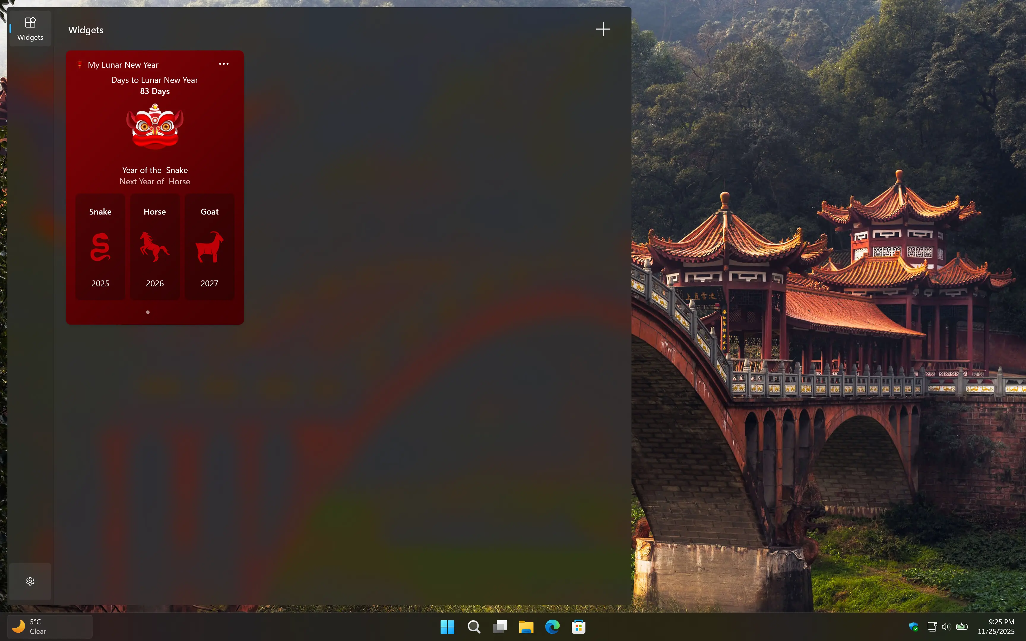 My Lunar New Year Windows 11 Widget dashboard