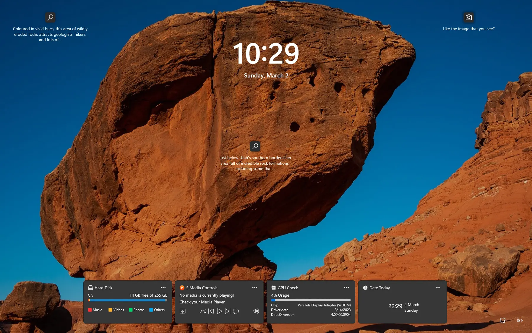 Windows 11 Lock Screen Widget - Hard Disk, S Media Controls, GPU Check, Date Today